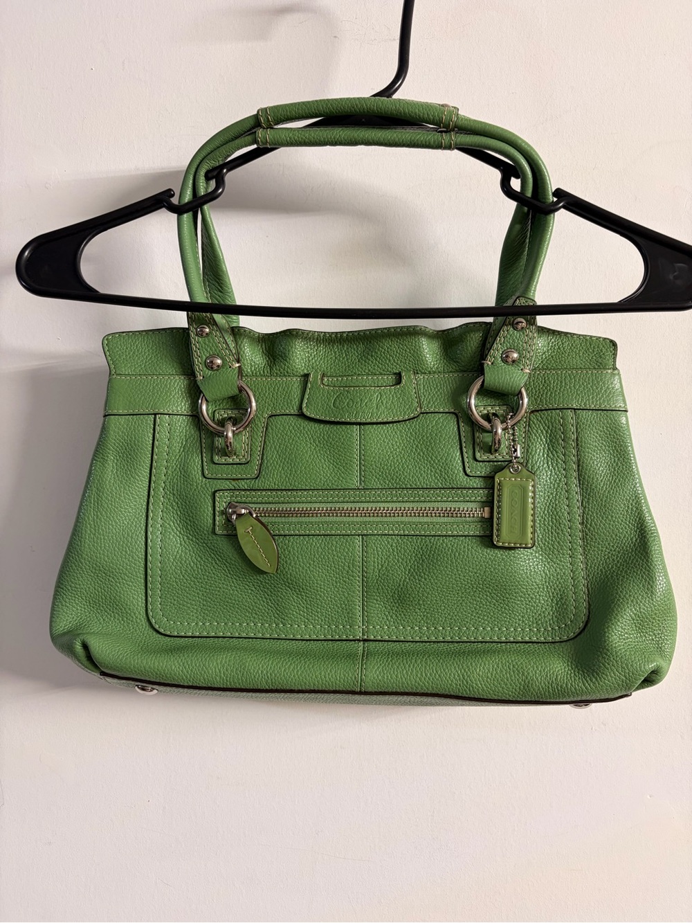Coach Green Penelope Pebbled Leather Shoulder Bag with Silver Hardware